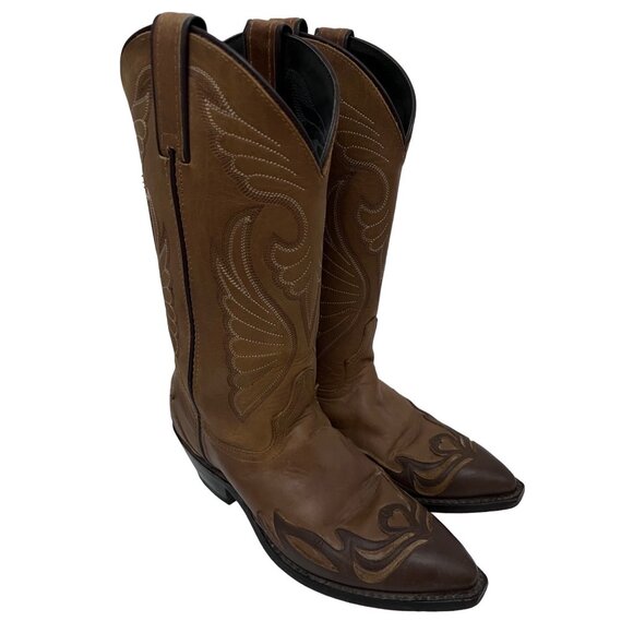 Laredo Womens Brown Leather Vintage Western Cowgirl Boots US 7.5M Pull On USA - Picture 1 of 11